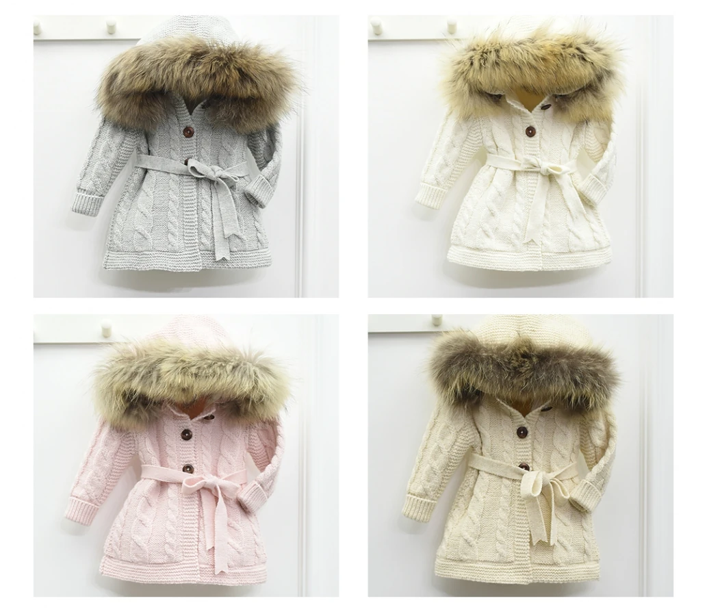 İçi Yünlü Çıkarılabilir Tüylü Şapkalı Kız ve Erkek Bebek Hırka 