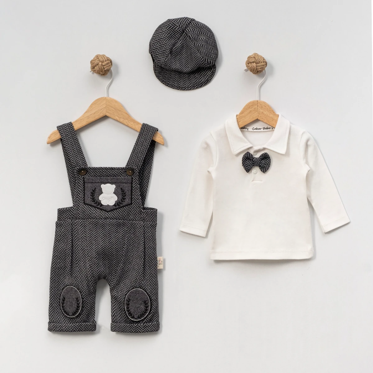 Lorenz Erkek Bebek Papyonlu Kasket Şapkalı Salopet