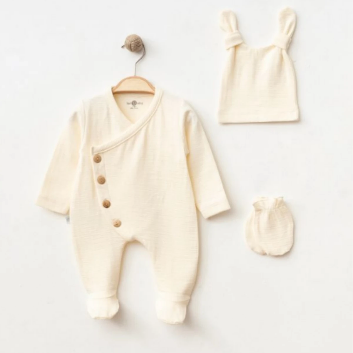 Branco Unisex Bebek Düğmeli Şapkalı Kulaklı Tulum