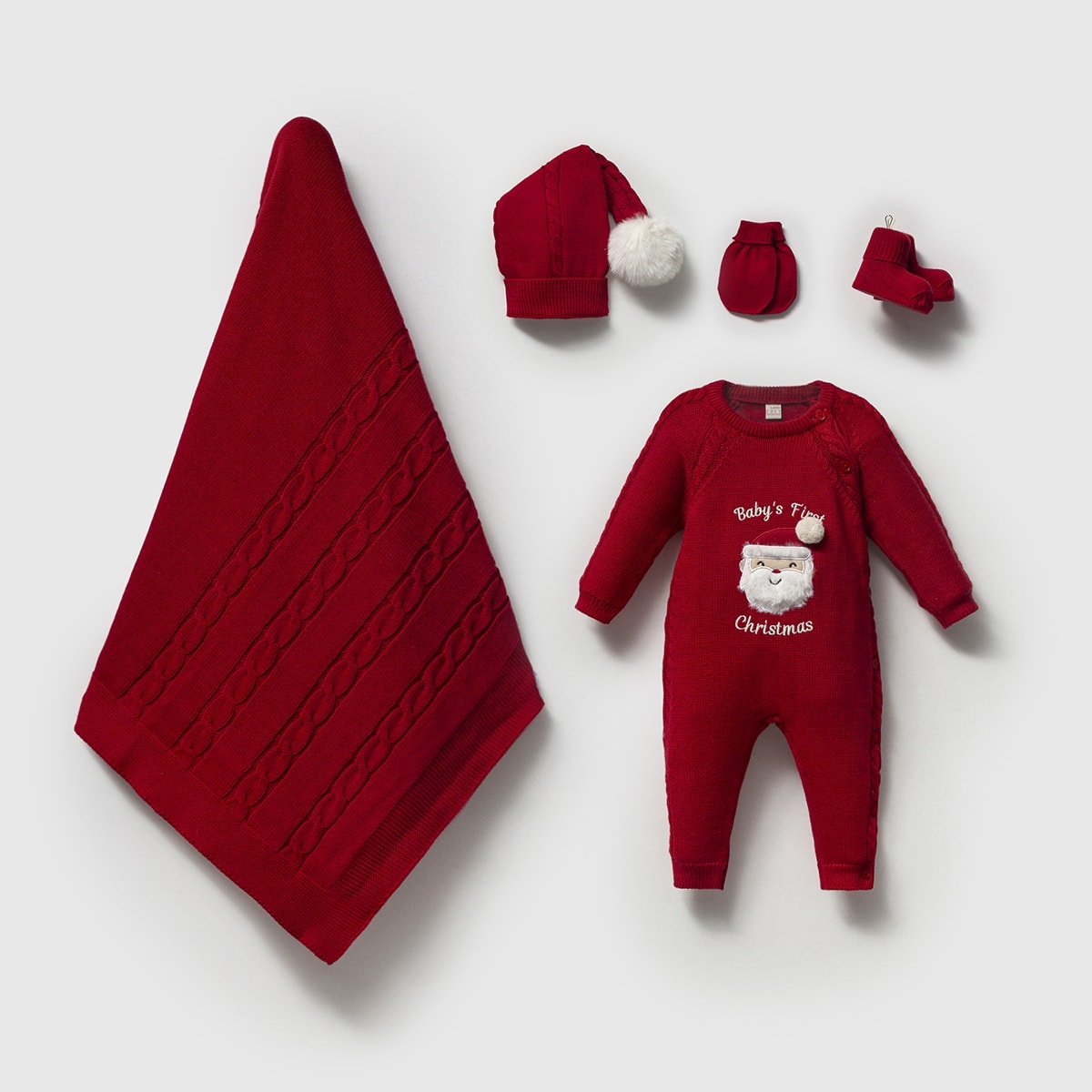 Babys First Christmas Organik Pamuklu Yılbaşı Kız Erkek Hastane Çıkış Seti - Kırmızı