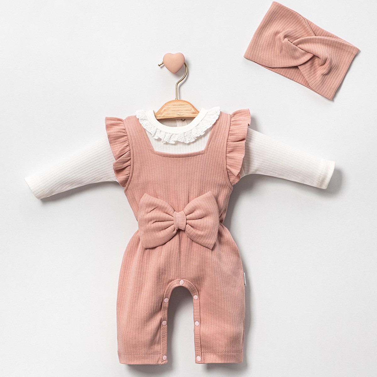 Sahra Pamuklu Salopet ve Body Kız Bebek Set