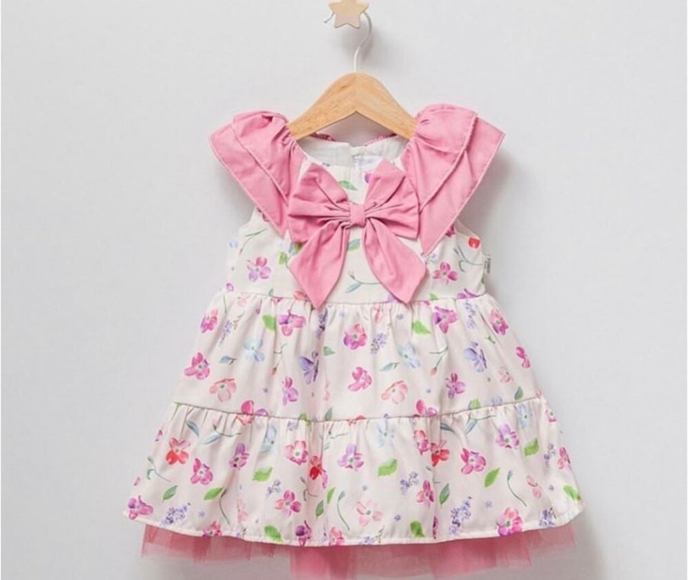 Jasmine Çiçekli Tüllü Yazlık Kız Bebek Elbise - Pembe