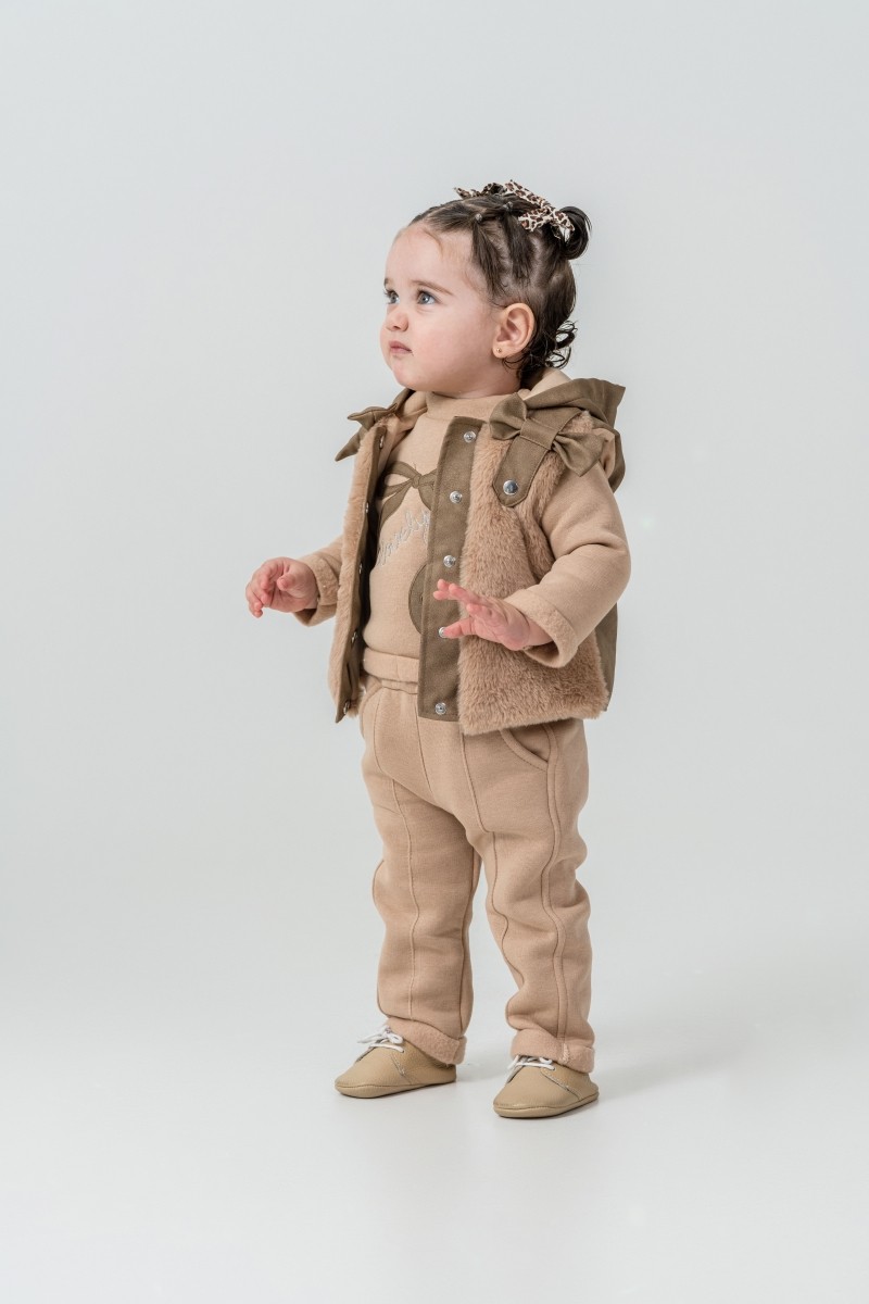 Peluş Yelekli Kız Bebek 9-12-18 Ay 3lü Takım