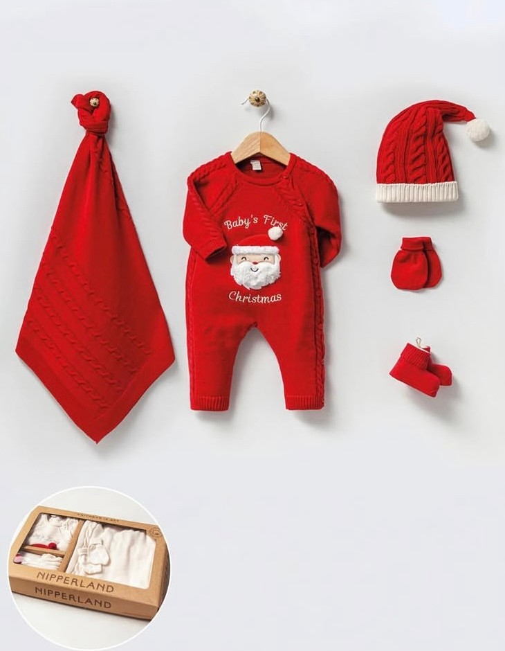 Babys First Christmas Organik Pamuklu 5'li Hastane Çıkış Seti - Kırmızı