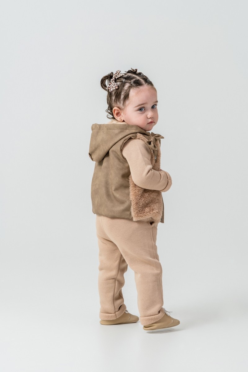 Peluş Yelekli Kız Bebek 9-12-18 Ay 3lü Takım