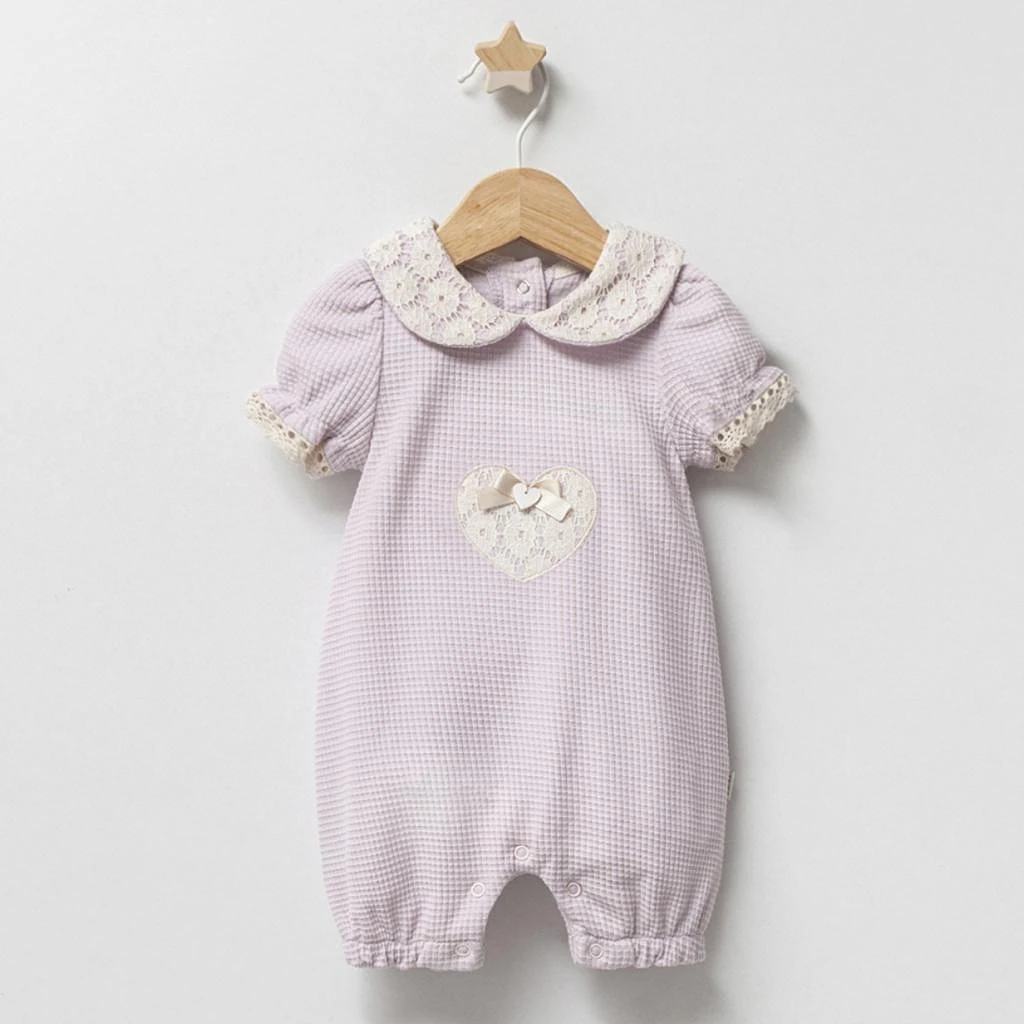 Çitlembik Dantel Detaylı Kız Bebek Romper - Lila