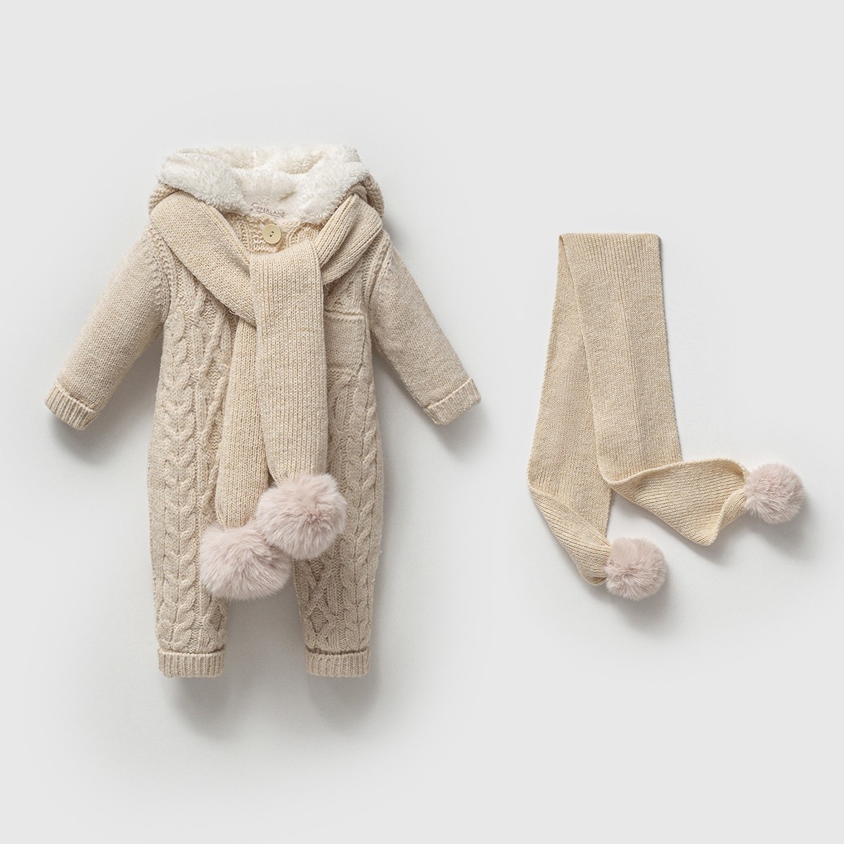 Drew Unisex 6-9-12-18 Ay Kolu Derili Atkı Detaylı Welsoft Bebek Tulum - Bej