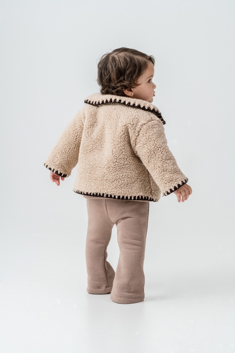 Teddy Ceket Detaylı Leopar Cep Desenli 9-12-18 Ay 3lü Takım