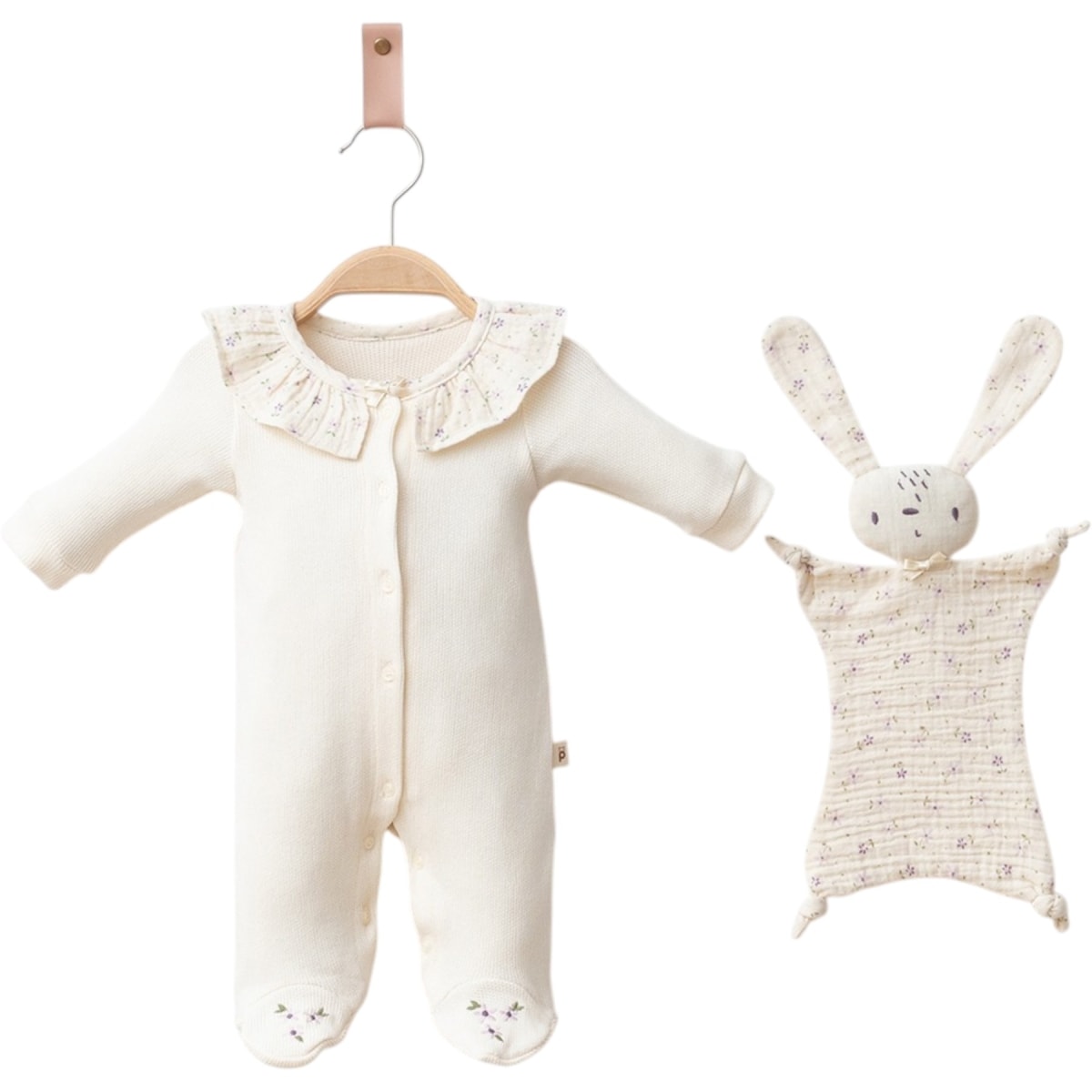 Petite Kız Bebek Uyku Arkadaşı Hediyeli 3-6-9 Ay Ağ Çıtçıtlı Tulum - Krem-Lila