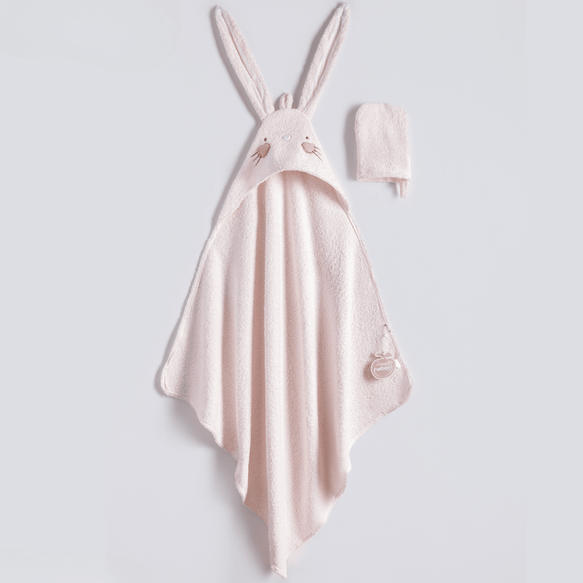 Kız Bebek 85*90cm Beauty Bunny Dokumalı Pamuklu Havlı ve Lif Seti - Pembe
