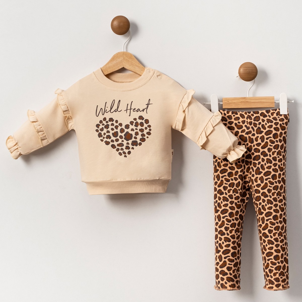 Wild Heart Pamuklu Leopar Desenli 2'li Takım - Krem