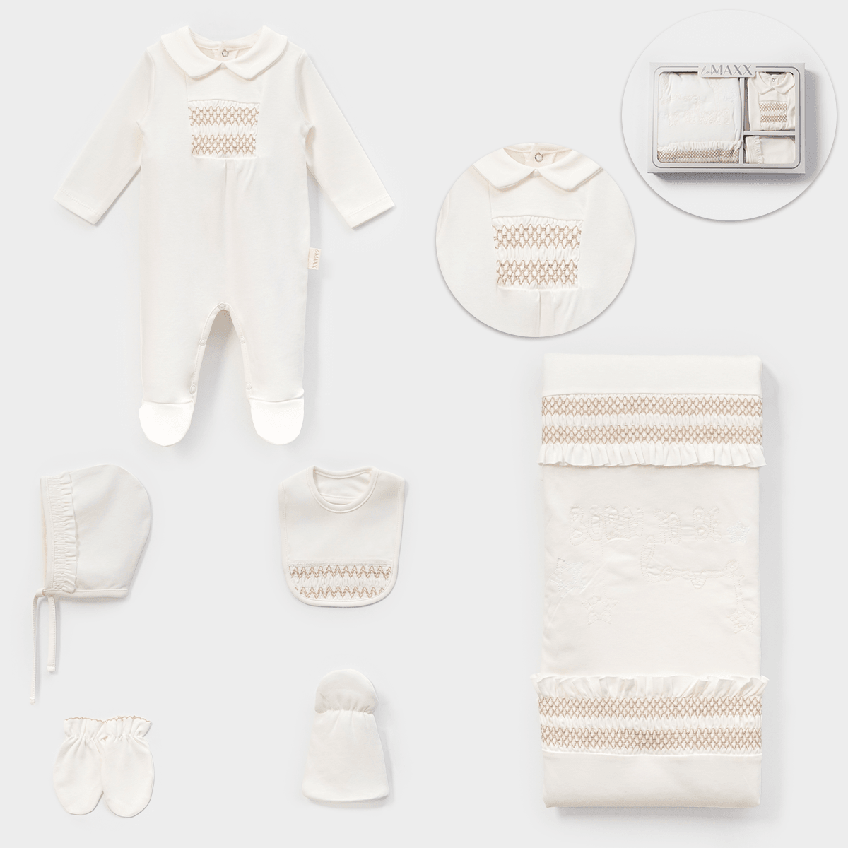 Born To Be Loved Kız Bebek 0-3 Ay 6lı Hastane Çıkışı Kutulu Set - Ekru