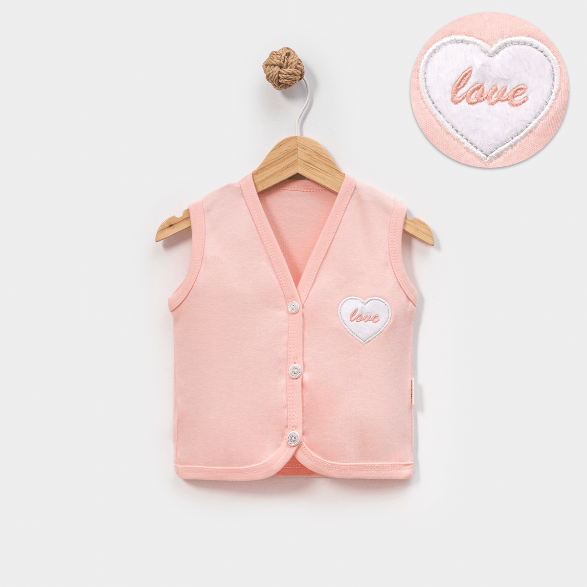 Love Kız Bebek 6-9-12-18-24 Ay Kalp  Nakışlı Yelek - Somon