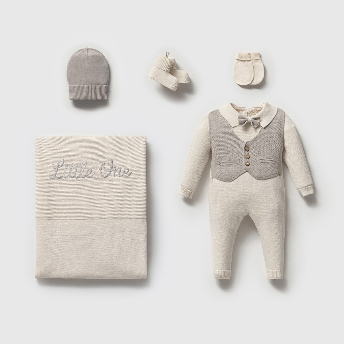 Little One Organik Pamuklu Premium Erkek Bebek Hastane Çıkış Seti - Gri