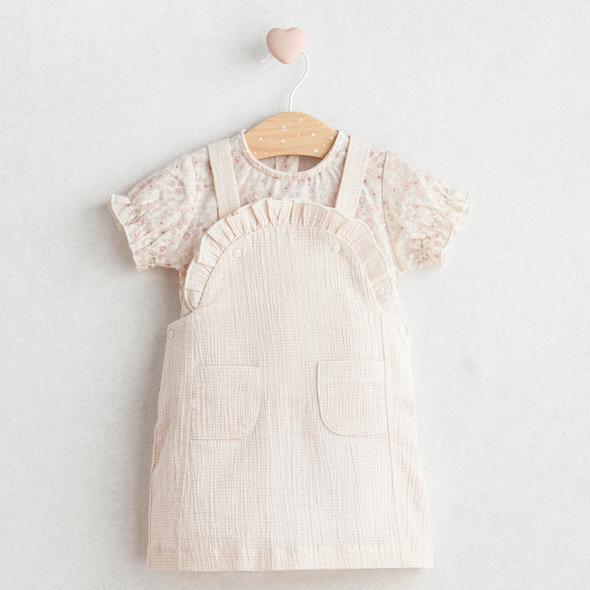 Flowery Kız Bebek Pamuklu Salopet ve Body İkili Takım 