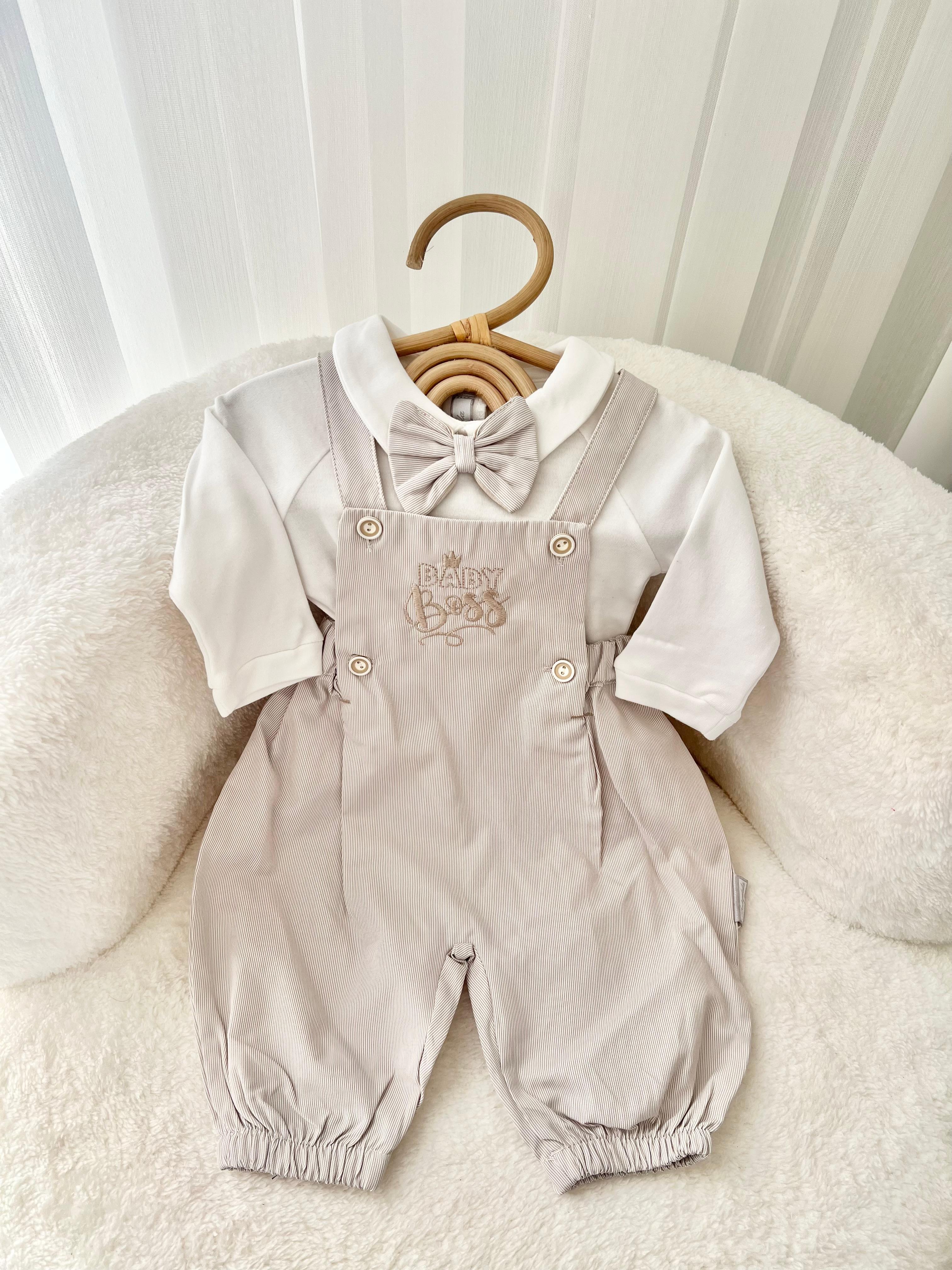 Baby Boss Pamuklu Premium Papyonlu Salopet ve Body Erkek Bebek Set
