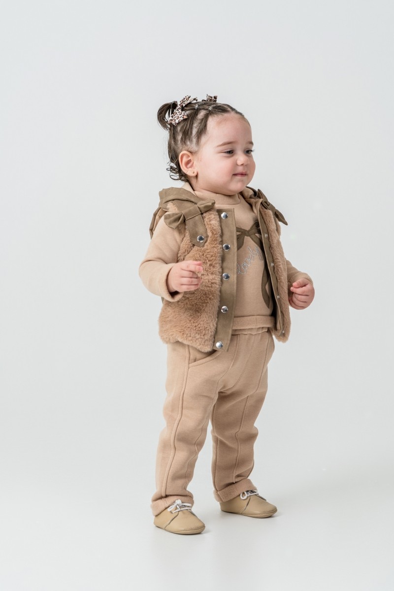 Peluş Yelekli Kız Bebek 9-12-18 Ay 3lü Takım