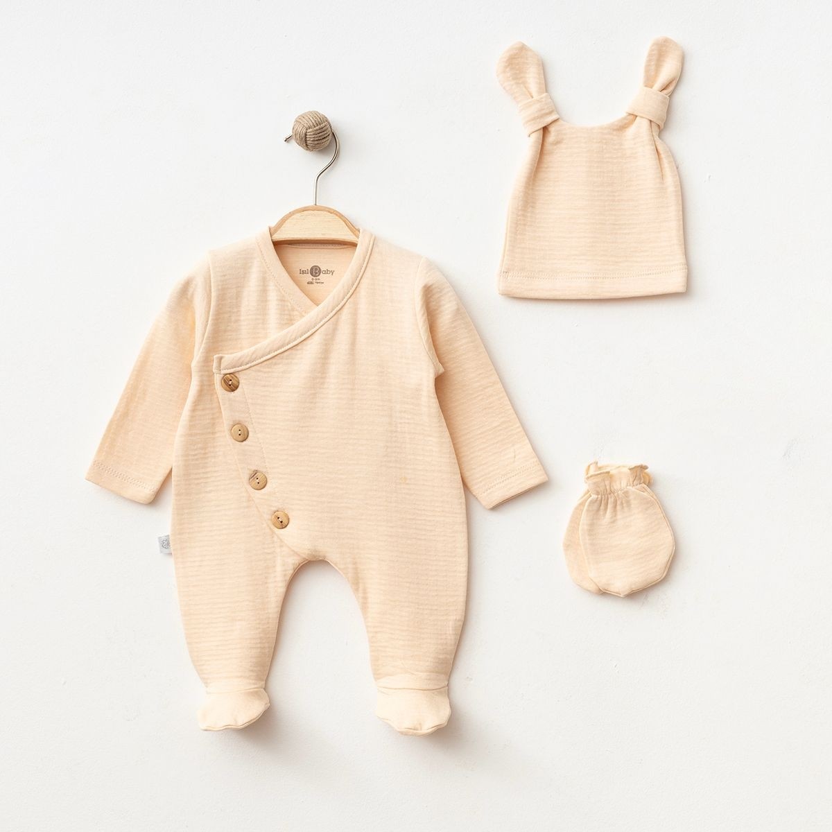 Branco Unisex Bebek Düğmeli Şapkalı Kulaklı Tulum