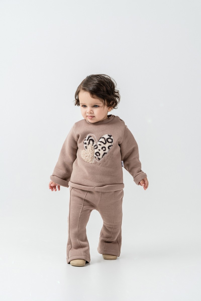 Teddy Ceket Detaylı Leopar Cep Desenli 9-12-18 Ay 3lü Takım - Bej