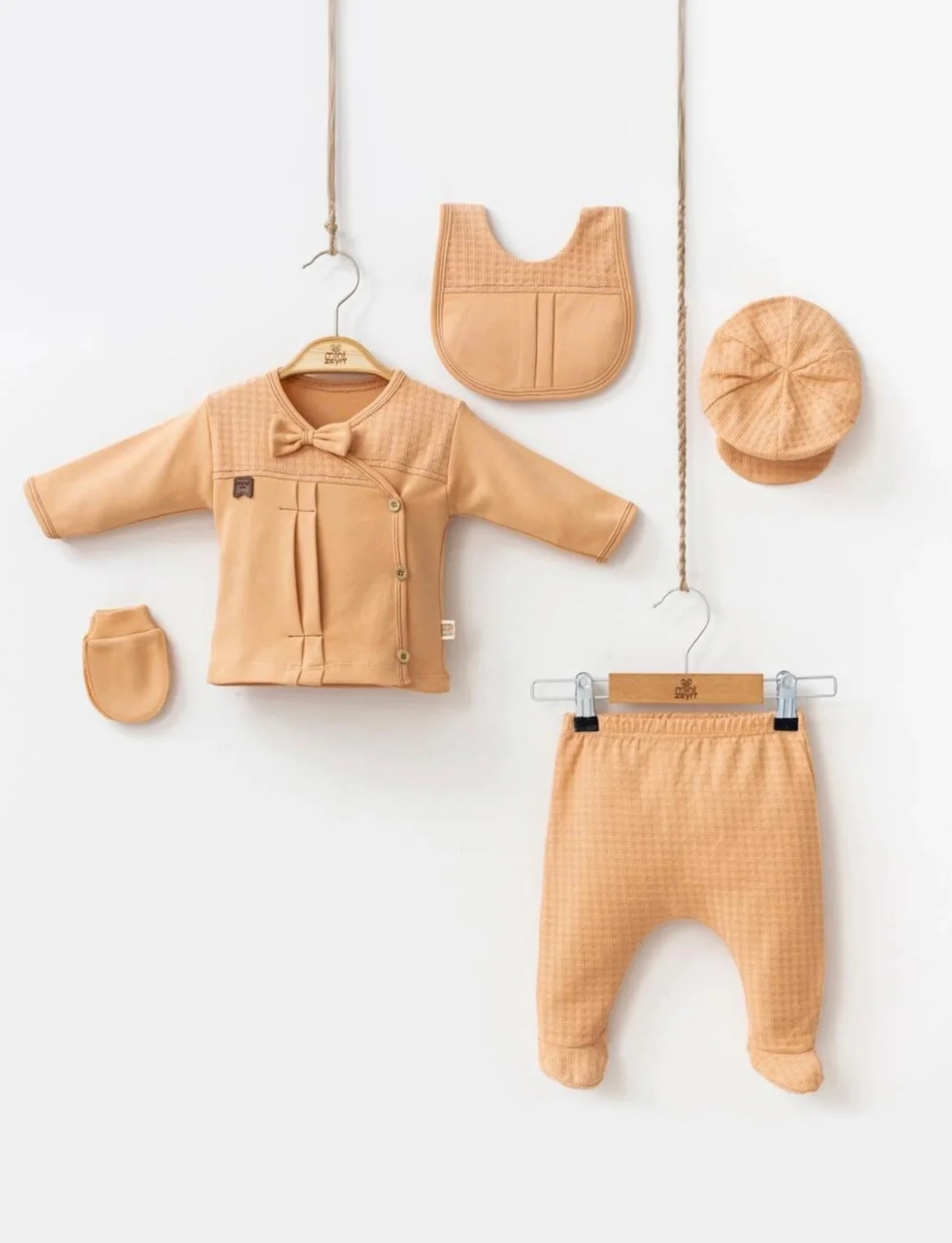  Pamuklu Erkek  Bebek Hastane Çıkış Seti - Hardal