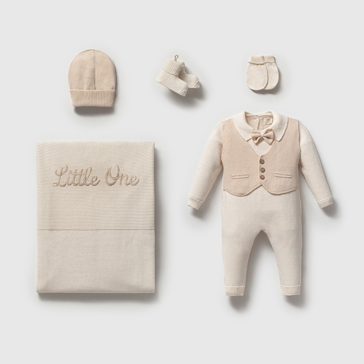 Little One Organik Pamuklu Premium Erkek Bebek Hastane Çıkış Seti - Bej
