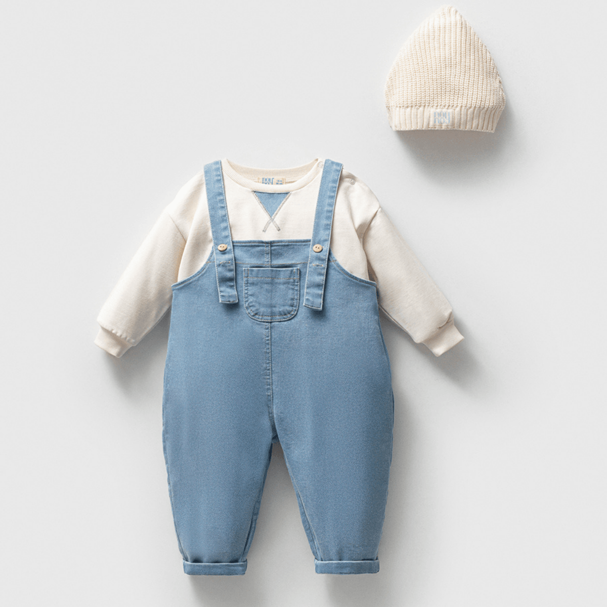 Bellamy Premium Salopet ve Sweatshirt Bebek Takım - Krem