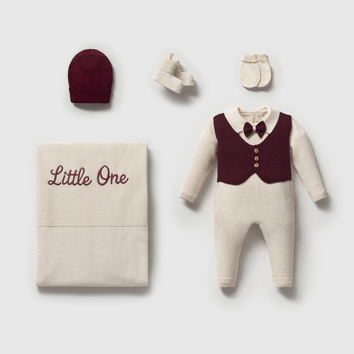 Little One Organik Pamuklu Premium Erkek Bebek Hastane Çıkış Seti - Bordo