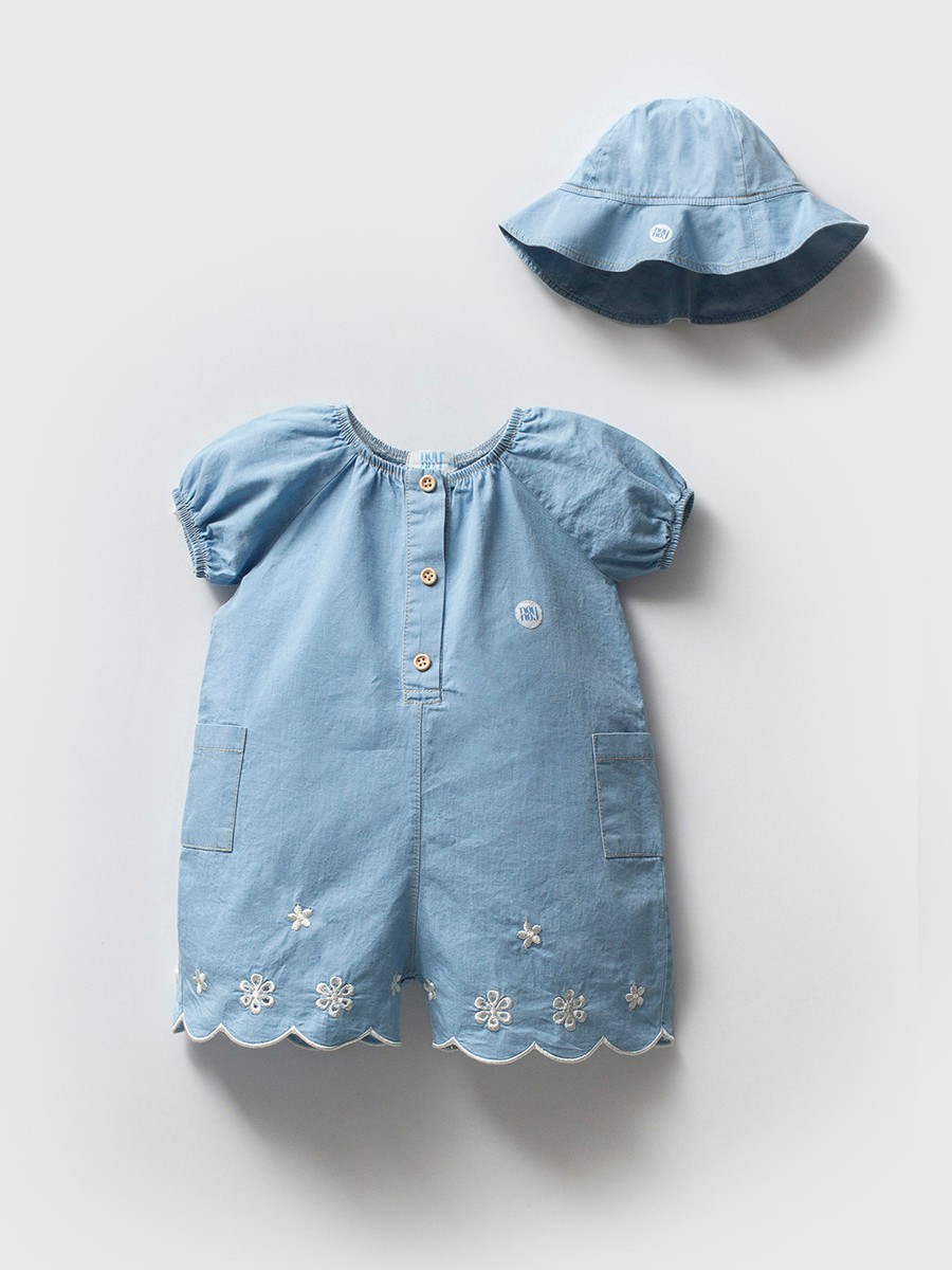Anastasia Denim Şapkalı Kız Bebek Tulum