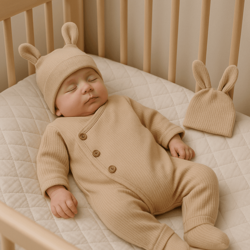 Branco Unisex Bebek Düğmeli Şapkalı Kulaklı Tulum - Bej