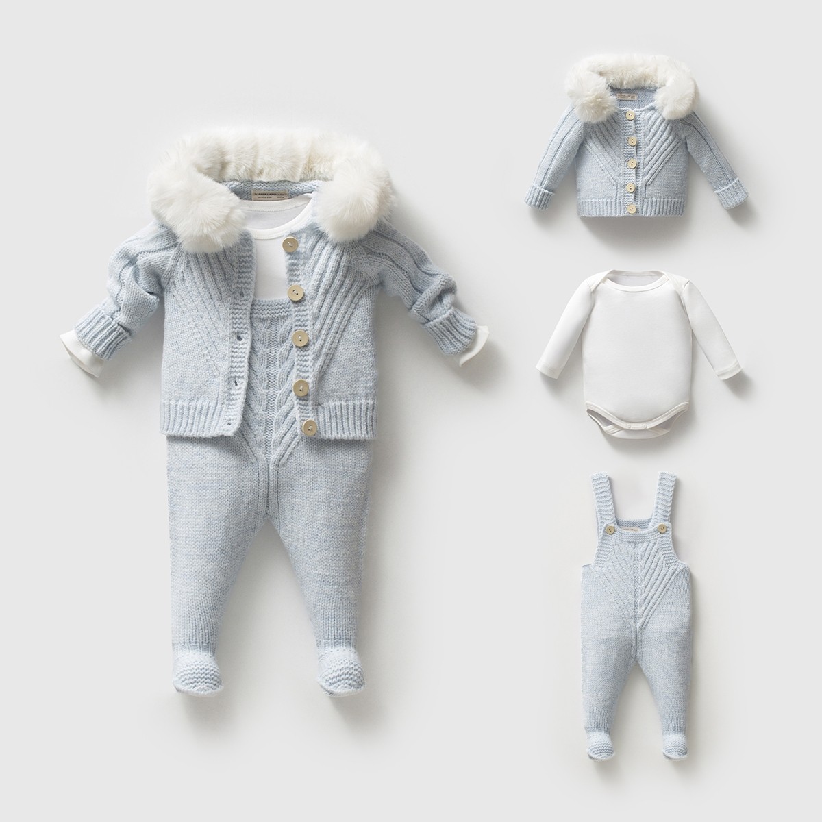 Griffin Unisex Bebek 3-6-9-12 Ay Peluş Yakalı Hırkalı Salopet - Mavi