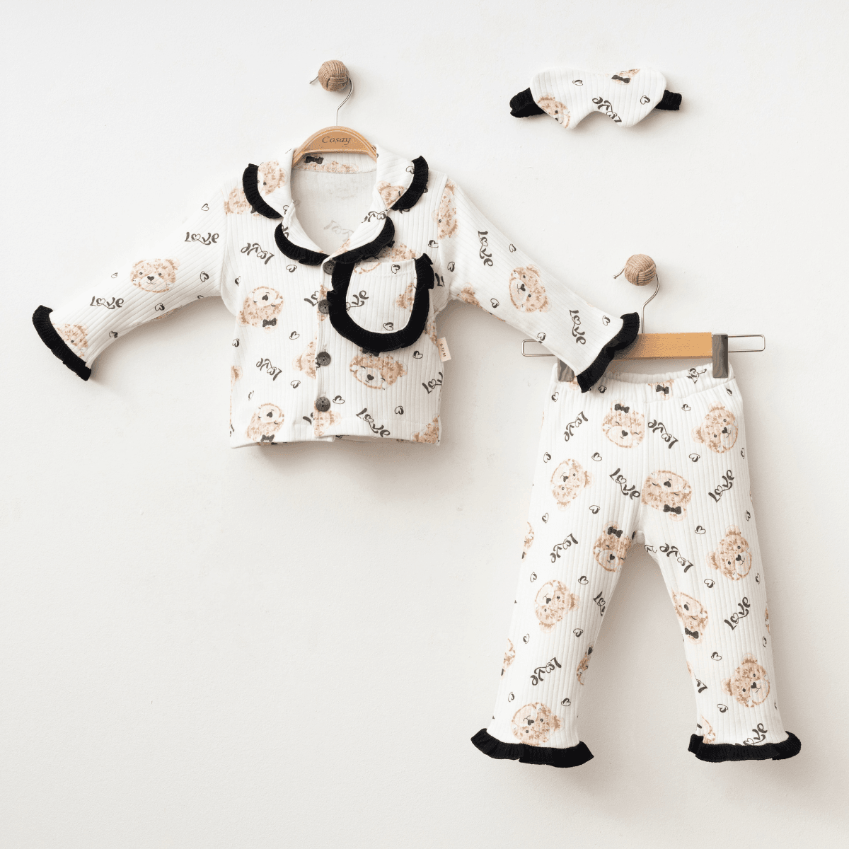 Sleepy Teddy Pamuklu Uyku Bantlı 2li Kız Bebek Pijama Takımı - Siyah