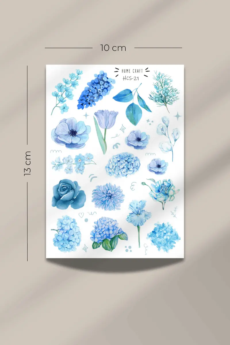 Mavi Çiçek Temalı Sticker Seti Bullet Journal | Hume Craft