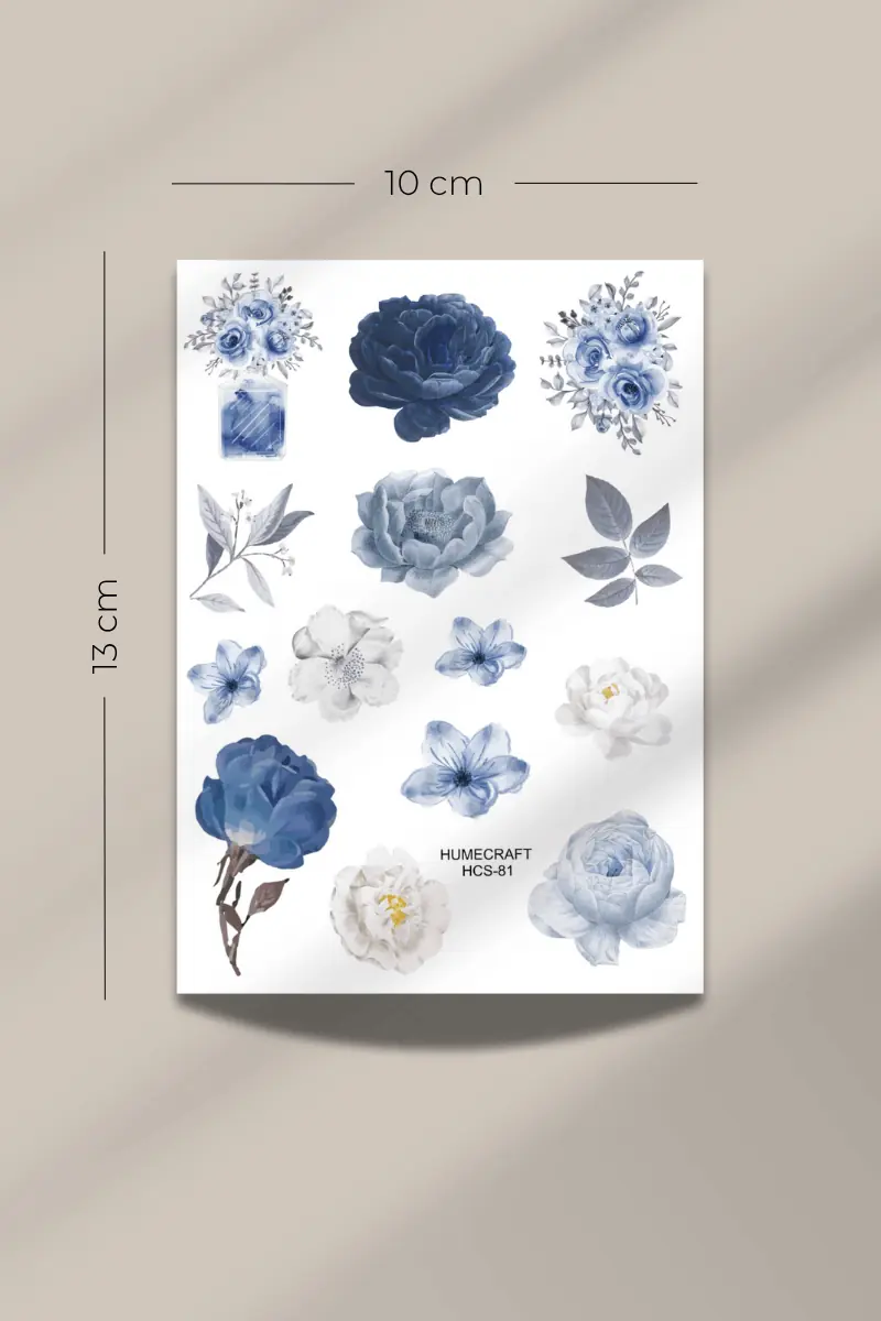Mavi Çiçek Temalı Sticker Seti Özel Tasarım | Hume Craft