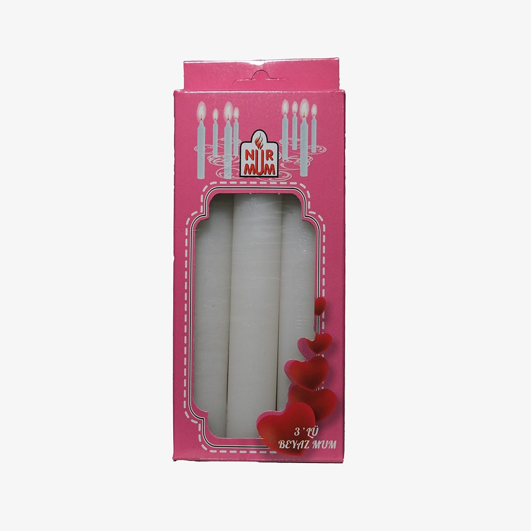 Nur Mum 3'lü Klasik Beyaz Mum