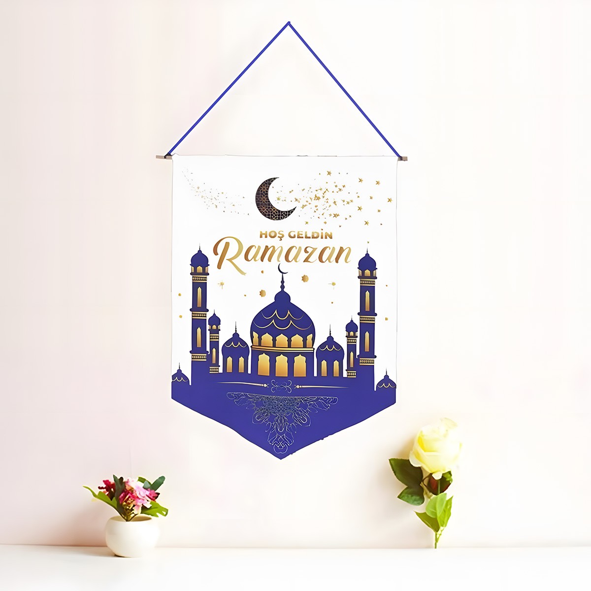 Hoş geldin Ramazan Yazılı Kumaş Flama Ramazan Süsü
