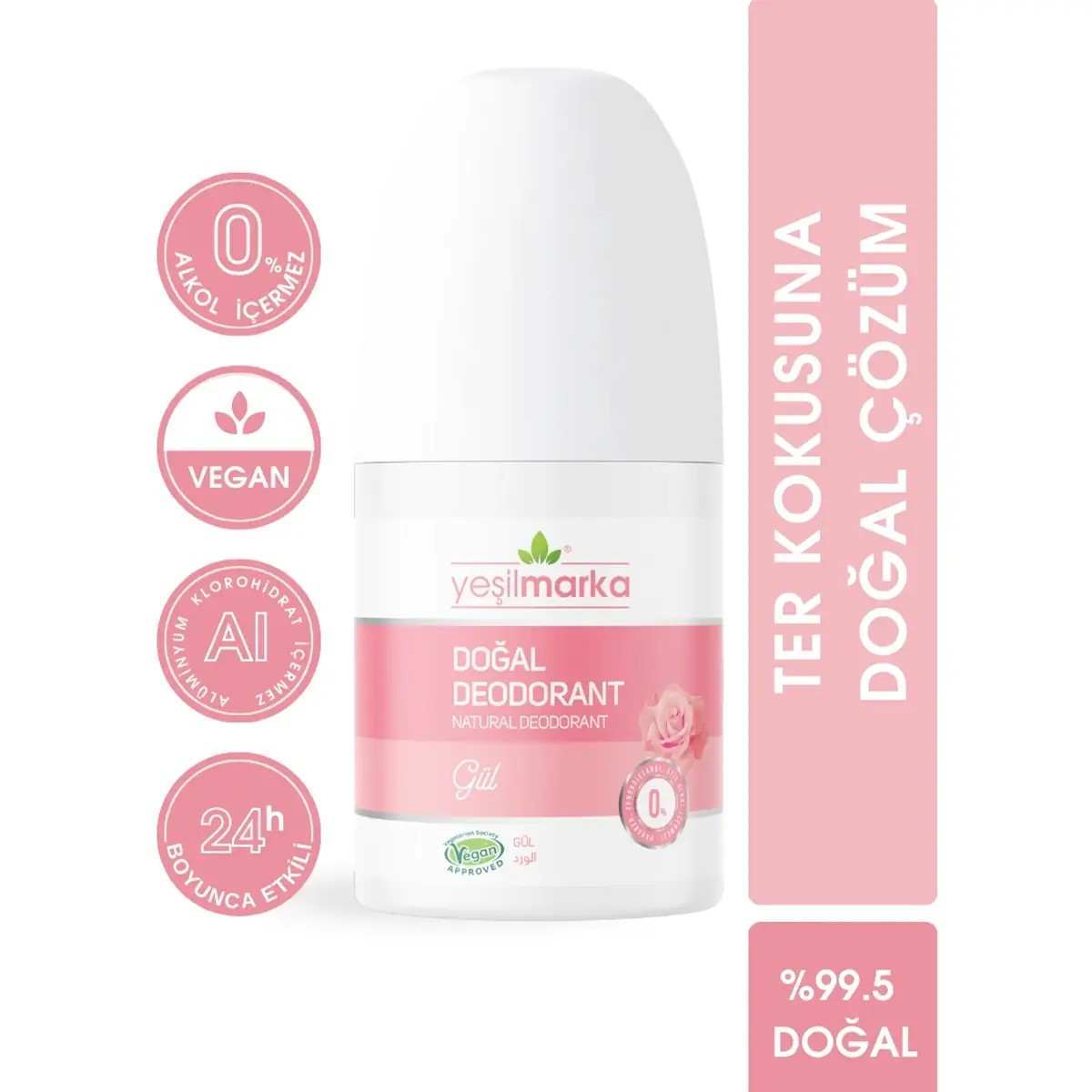 Doğal Deodorant Roll On Gül Kokulu 50 ml Yeşil Marka