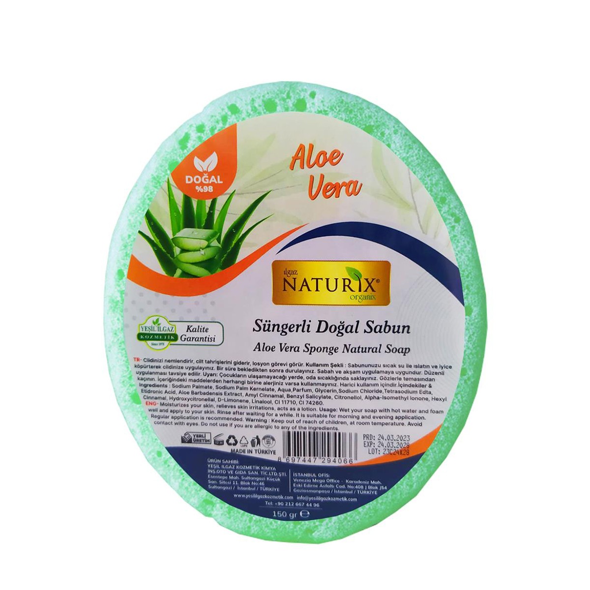 Aloe Vera Doğal Süngerli Sabun