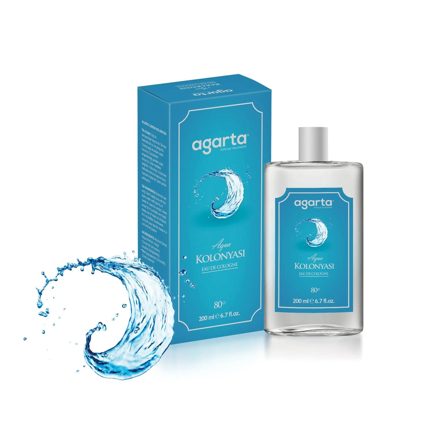Agarta Aqua Kolonya 80 Derece Cam Şişe 200 ml