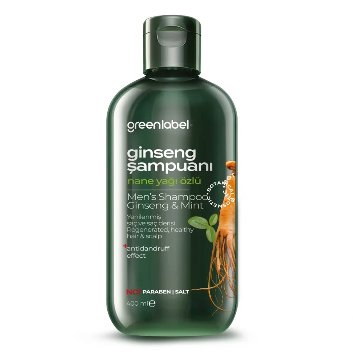 Ginseng ve Nane Özlü Parabensiz Tuzsuz Kepek Karşıtı Bakım Ve Onarım Şampuanı 400ml Greenlabel