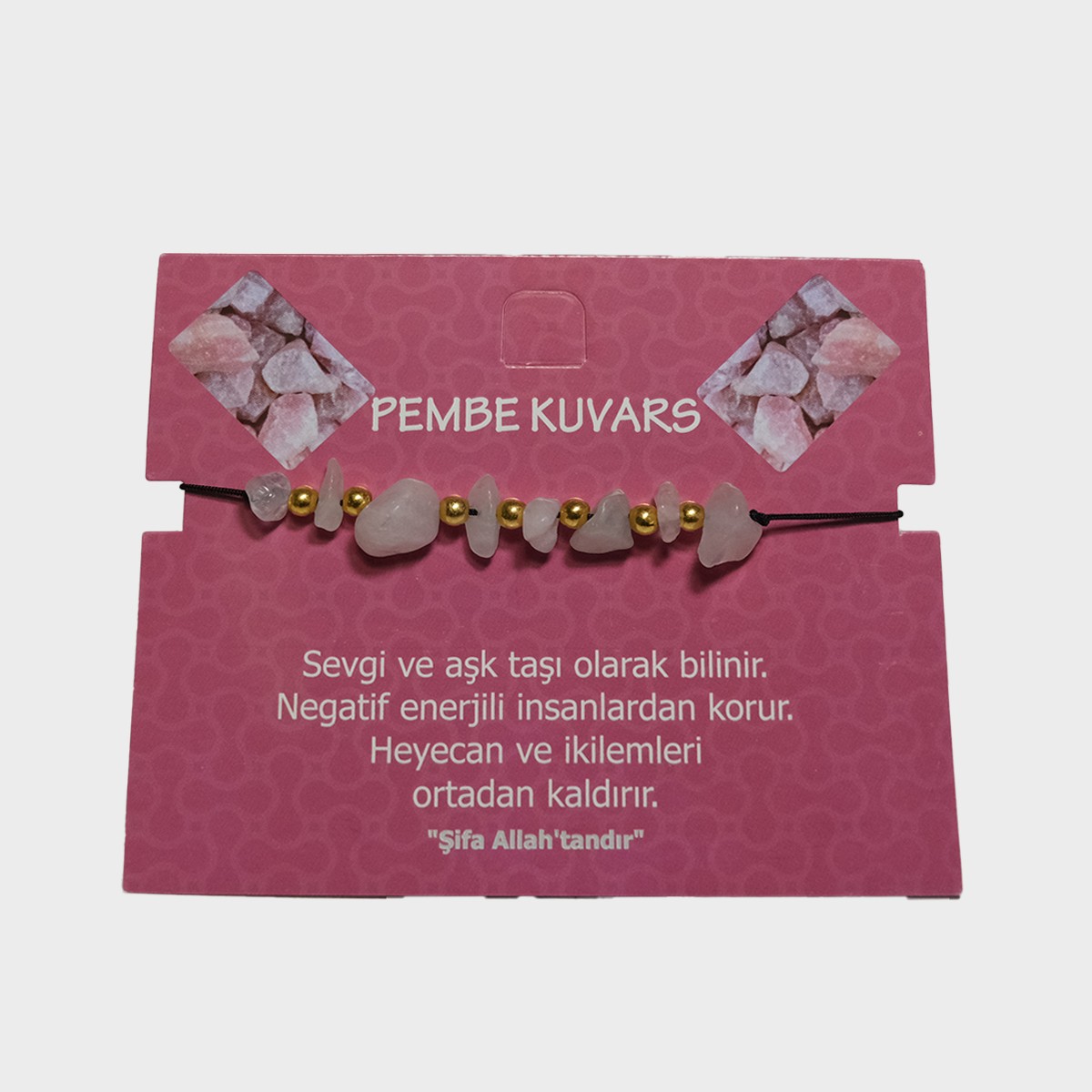 Pembe Kuvars Taşı İpli Bileklik