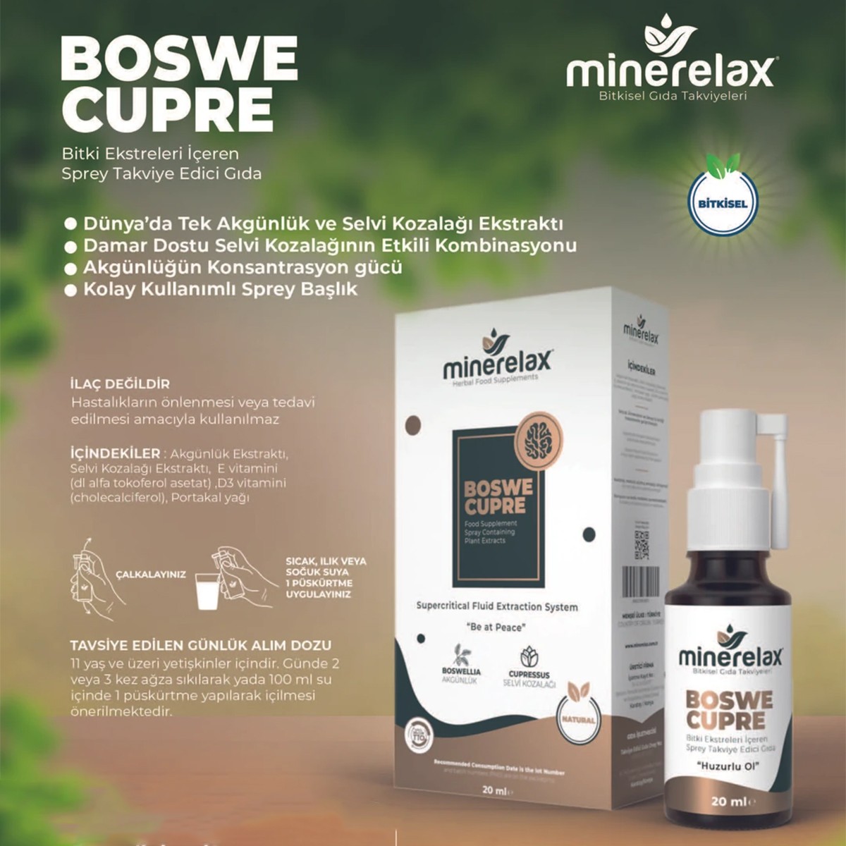 Boswe Cupre Bitki Ekstreleri İçeren Sprey Takviye Edici Gıda 20ml