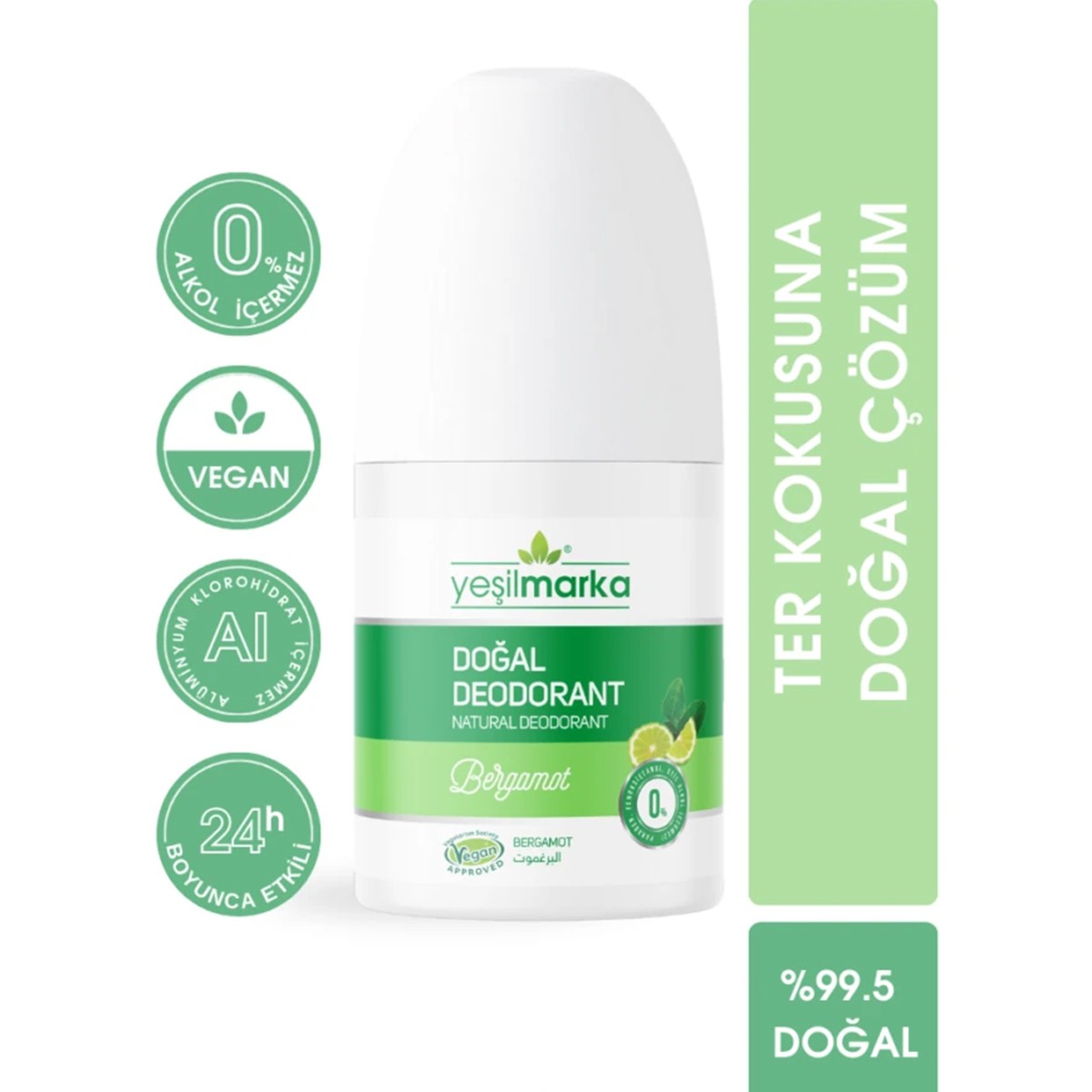 Doğal Deodorant Roll On Bergamot Kokulu 50 ml Yeşil Marka