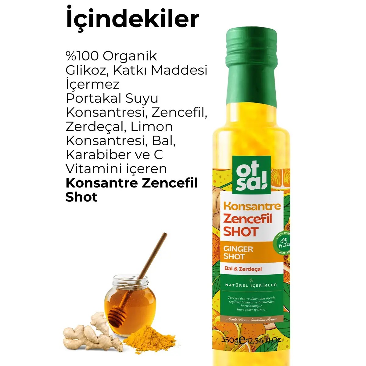 Konsantre Zencefil Shot Portakal, Limon, Bal ve C Vitamini İçeren Doğal Karışım 350gr