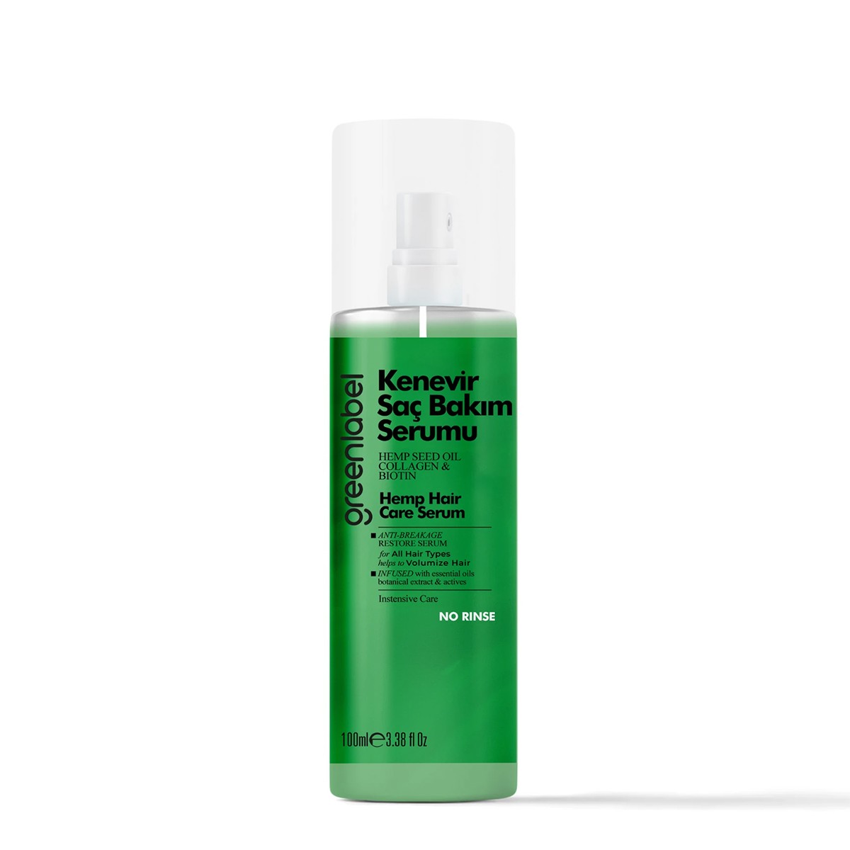 Kenevir Tohumu Yağı, Hidrolize Keratin ve Kolajen ile Formüle Edilen Durulamasız Serum 100 ml Greenlabel