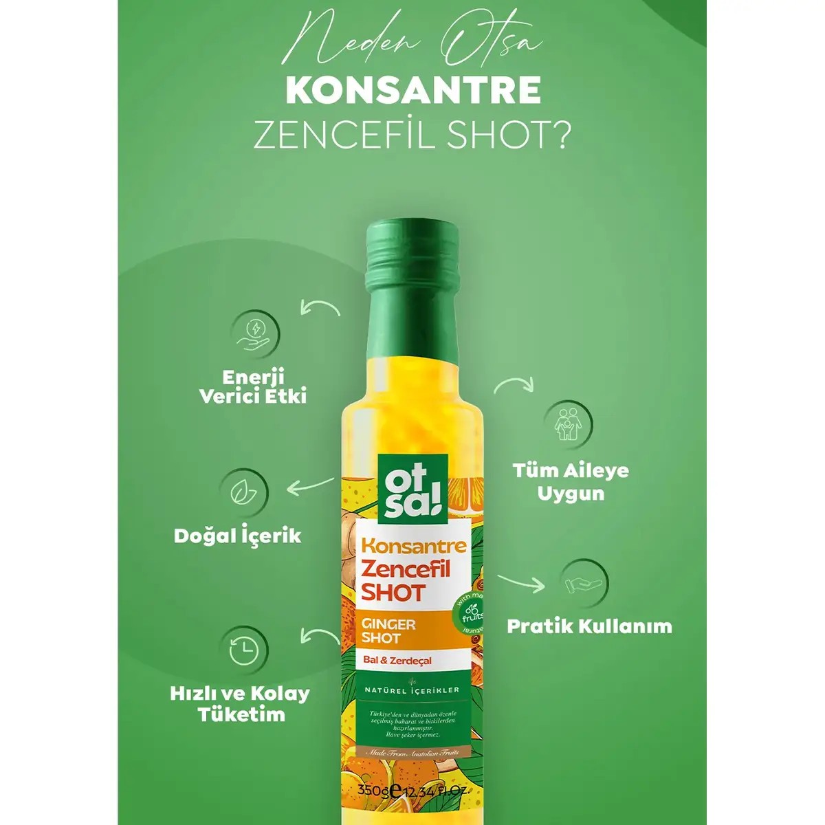 Konsantre Zencefil Shot Portakal, Limon, Bal ve C Vitamini İçeren Doğal Karışım 350gr