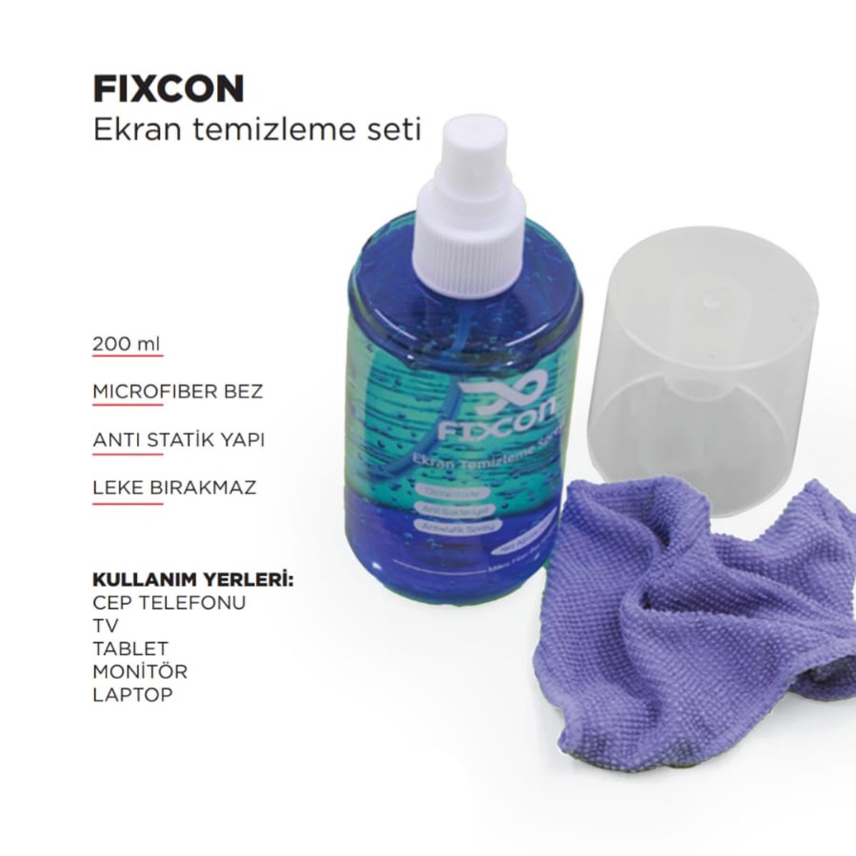 Fixcon Ekran Temizleme Spreyi 200ml Bez Hediyeli