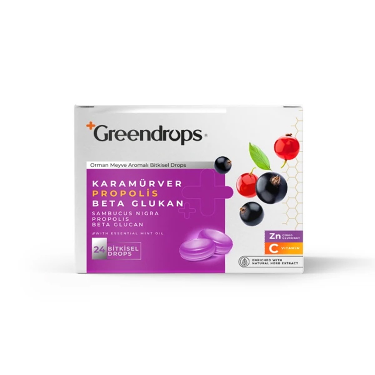 Kara Mürver, Propolis, Beta Glukan Bitkisel Drops Boğaz Pastili 24 Adet