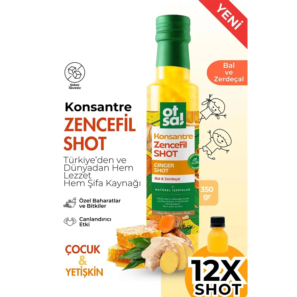 Konsantre Zencefil Shot Portakal, Limon, Bal ve C Vitamini İçeren Doğal Karışım 350gr