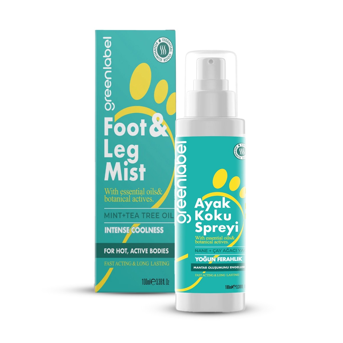 Nane ve Çay Ağacı İçeren Ferahlatıcı ve Nemlendirici Koku Giderici Ayak Spreyi 100ml Greenlabel