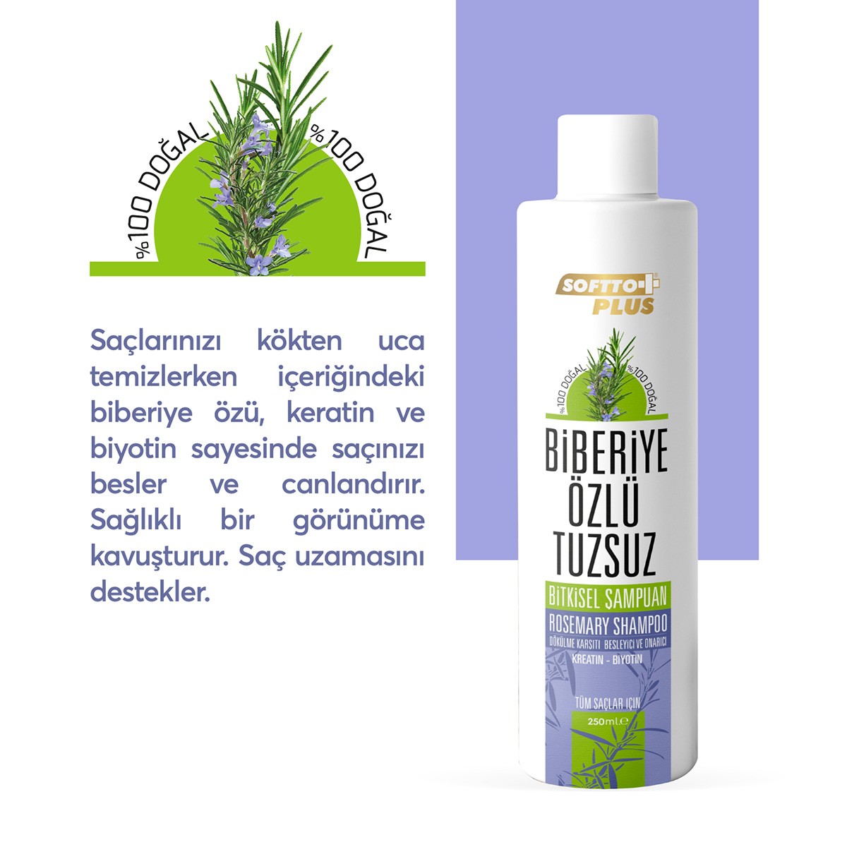 Biberiye Özlü Tuzsuz Şampuan 250ml Softto Plus